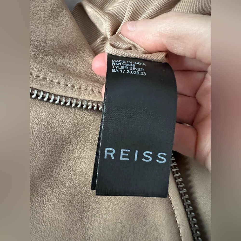 REISS Tyler Leather Biker Jacket in Neutral Size 6 New - Picture 10 of 11
